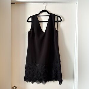 BCBGMaxAzria Black V-Neck Sleeveless Fringe Mini Dress